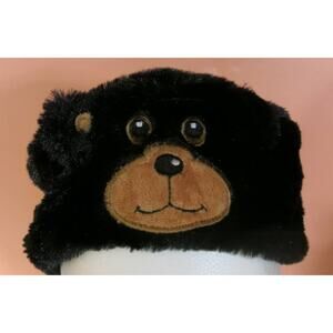 Kids BEAR BEANIE/HAT Furry Bear Face Ears Tail Soft Shiny Faux Fur One Size Warm